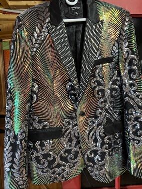 Men's Black Sequin Embellished Blazer Jacket